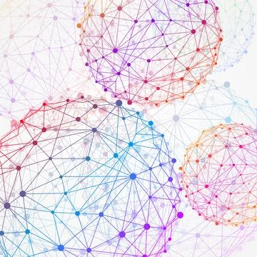 Abstract wireframe mesh spheres with dot and lines, network connections. Po.. Stock Illustration