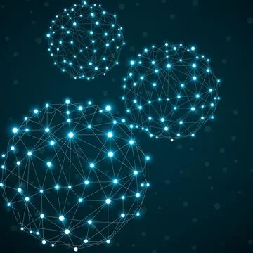 Abstract wireframe mesh spheres with glowing dot and lines, network connect.. 스톡 일러스트