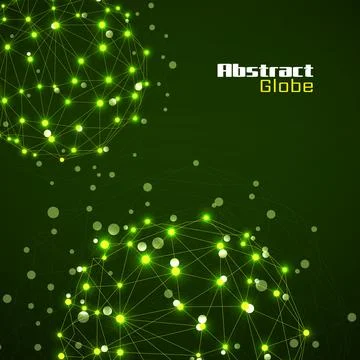 Abstract wireframe mesh spheres with glowing dot and lines, network connectio Stock Illustration