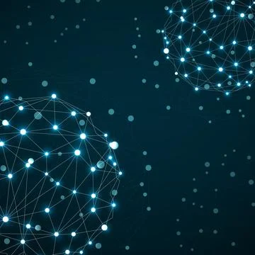 Abstract wireframe mesh spheres with glowing dot and lines, network connect.. Stock Illustration