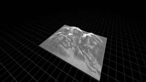 Abstract Wireframe Mountain Landscape on a Digital Grid in Monochrome Aesthet Illustrazione stock
