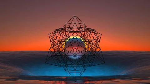 Abstract wireframe shape over a hole in the sea Stock Illustration