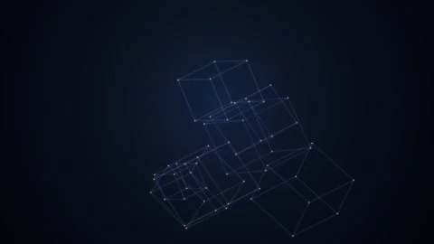 Abstract wireframe shapes with connected nodes on dark background Stock Footage 336994693