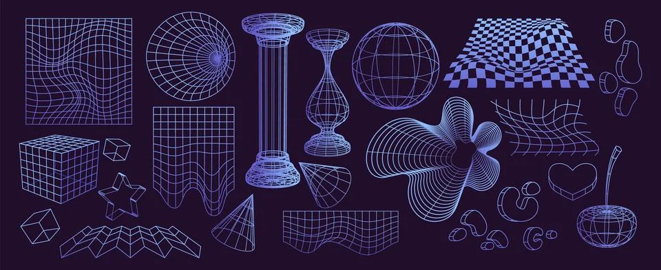 Abstract wireframe shapes set Illustrazione stock