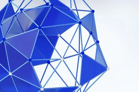 Abstract wireframe sphere - blue triangle grid pattern, geometric 3d shape on Illustrazione stock
