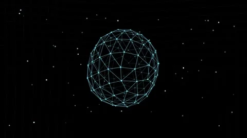 Abstract wireframe sphere rotating in dark digital space with particles and.. Stock Footage 344651735