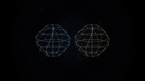 Abstract wireframe spheres connecting and merging in space with blue and go.. Stock Footage 345360735