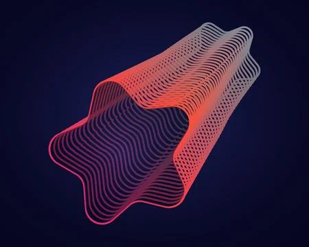 Abstract wireframe star tunnel with blend lines. Futuristic sound wave 3d Ilustração Stock
