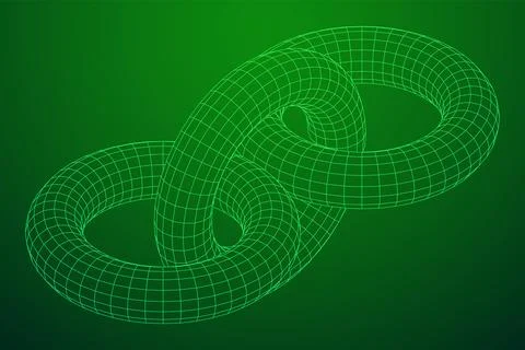 Abstract wireframe torus donuts. Vector technology background. Illustrazione stock