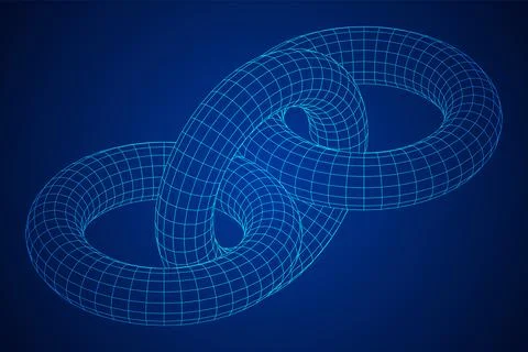Abstract wireframe torus donuts. Vector technology background. Illustrazione stock
