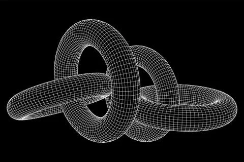 Abstract wireframe torus donuts. Vector technology background. Illustrazione stock
