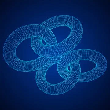 Abstract wireframe torus donuts. Vector technology background. Illustrazione stock