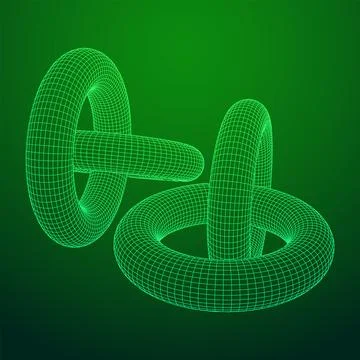 Abstract wireframe torus donuts. Vector technology background. Illustrazione stock