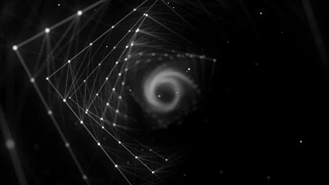Abstract wireframe tunnel. Black wormhole. 3D portal grid. Futuristic funnel. 動画素材 306536655