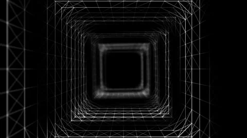 Abstract wireframe tunnel. Black wormhole. 3D portal grid. Stock Footage 331239644