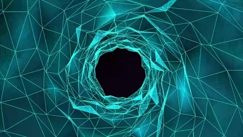 Abstract wireframe tunnel. Bright blue wormhole. 3D portal grid. Futuristic.. Stock Footage 290849131