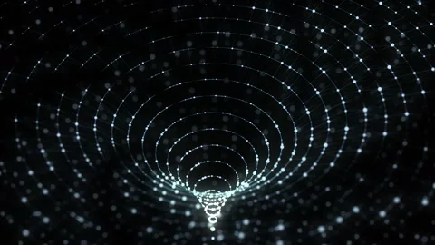 Abstract wireframe tunnel. Light science wormhole. 3D portal grid. 動画素材 306534316