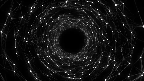 Abstract wireframe tunnel. Light science wormhole. 3D portal grid. Video stock 331239719