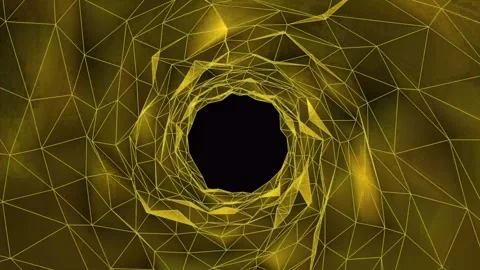 Abstract wireframe tunnel. Yellow wormhole. 3D portal grid. Futuristic fant.. Stock Footage 290848936