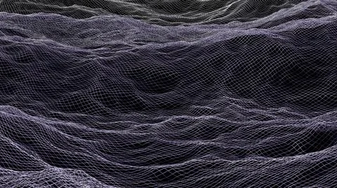Abstract wireframe waves, top view. 3d render. Stock Illustration