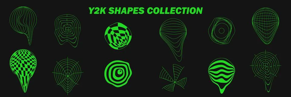 Abstract wireframes, cyberpunk elements and perspective green grids on a sphe Illustrazione stock