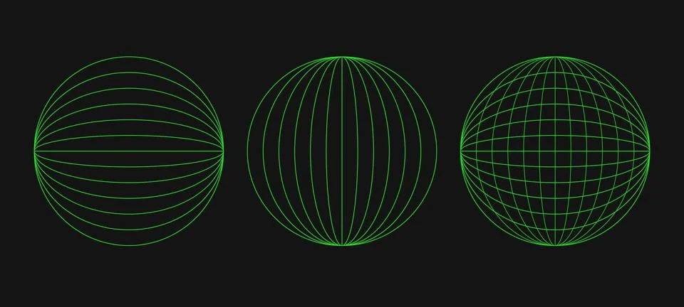 Abstract wireframes, cyberpunk elements and perspective green grids on a sphe Stock Illustration