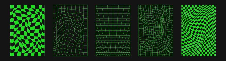 Abstract wireframes, cyberpunk elements and perspective green grids and spher Stock Illustration