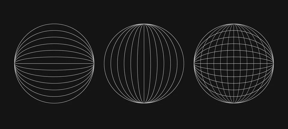 Abstract wireframes, cyberpunk elements and perspective white grids on a sphe Stock Illustration