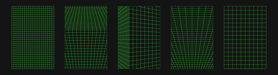 Abstract wireframes, cyberpunk elements and perspective green grids and sph.. Illustrazione stock