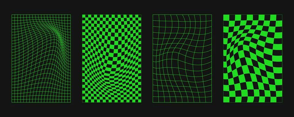 Abstract wireframes, cyberpunk elements and perspective green grids and spher Illustrazione stock