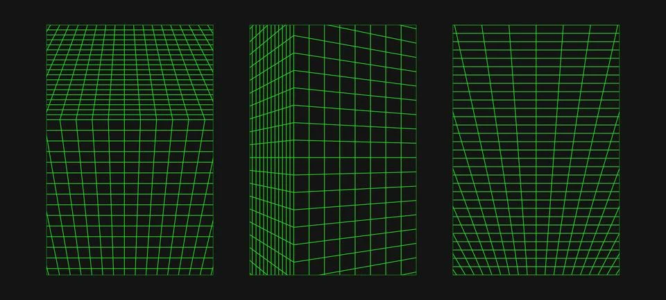 Abstract wireframes, cyberpunk elements and perspective green grids and sph.. Stock-Illustration