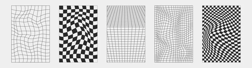 Abstract wireframes, cyberpunk elements and perspective black grids and spher Stock Illustration