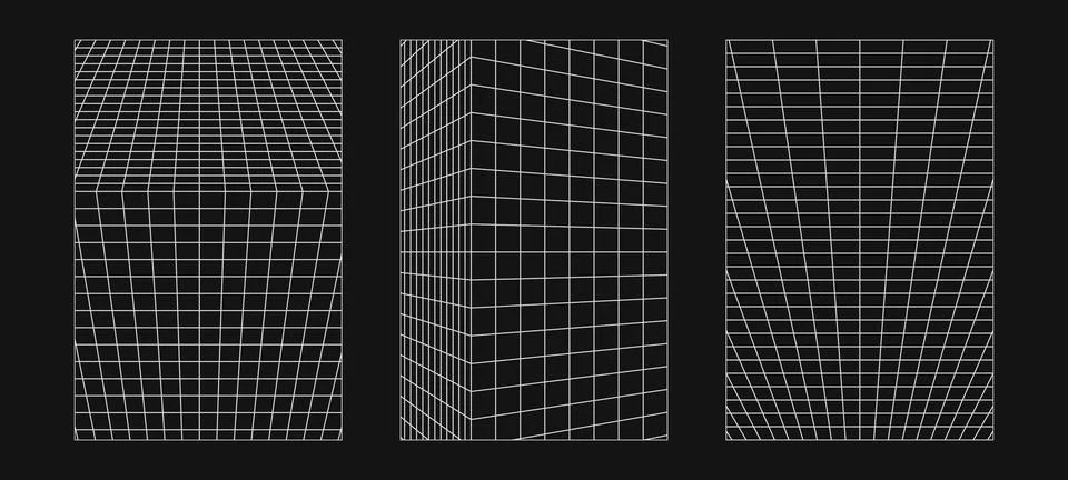 Abstract wireframes, cyberpunk elements and perspective white grids or sphe.. Stock Illustration