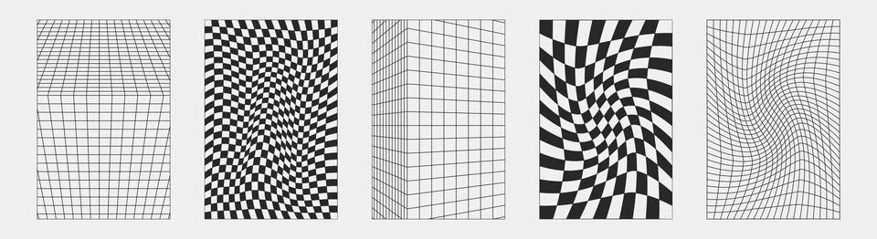 Abstract wireframes, cyberpunk elements and perspective black grids and spher Stock Illustration