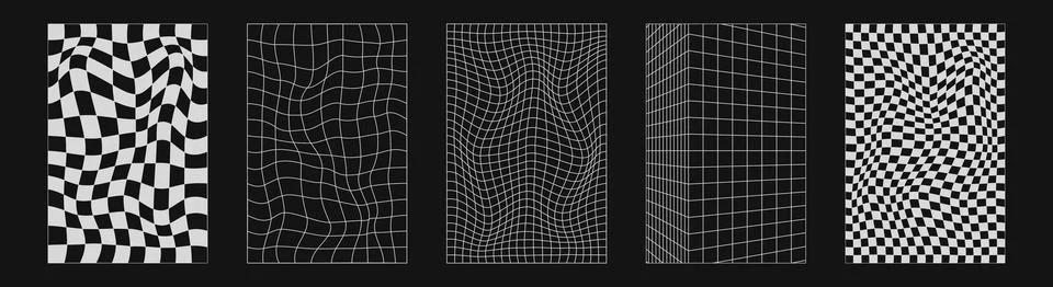 Abstract wireframes, cyberpunk elements and perspective white grids or sphere Illustrazione stock