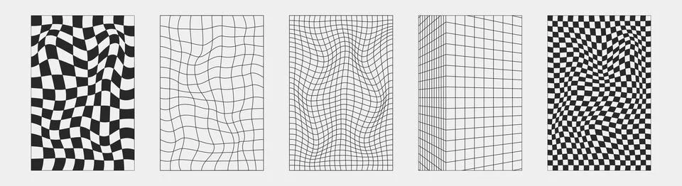 Abstract wireframes, cyberpunk elements and perspective black grids and spher Illustrazione stock