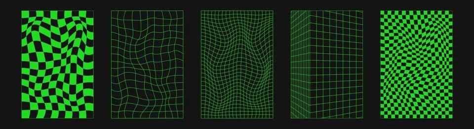 Abstract wireframes, cyberpunk elements and perspective green grids and sph.. Stock Illustration