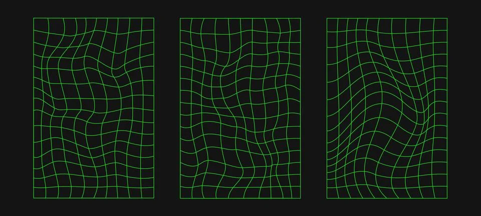 Abstract wireframes, cyberpunk elements and perspective green grids and spher Stock Illustration