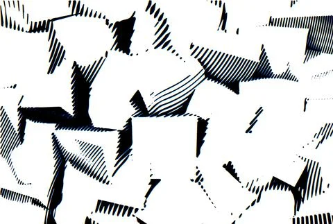 Abstract woodcut styled background with low poly cubes. Waving lines engraving Stock Illustration