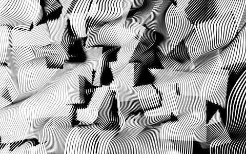 Abstract woodcut styled background with waves of lines revealing cube shapes. Stock Illustration