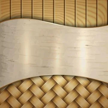 Abstract wooden texture with wickerwork, birch and curves Illustrazione stock