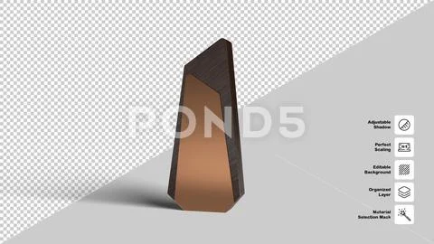 Abstract Wooden Trophy with Bronze Plated Interior 3D Render PSD Template