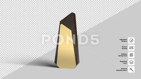 Abstract Wooden Trophy with Gold Plated Interior 3D Render PSD Template