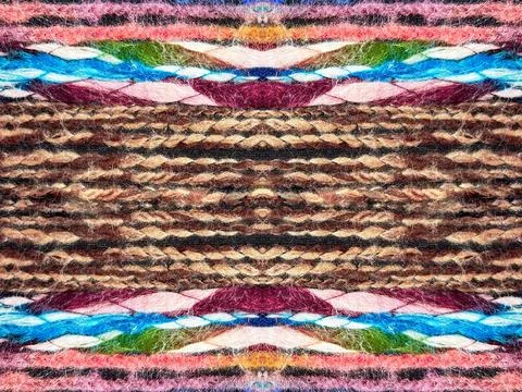 Abstract Wool Handmade Pattern Close-up. Decoration for trees. Symmetrical Stock Photos