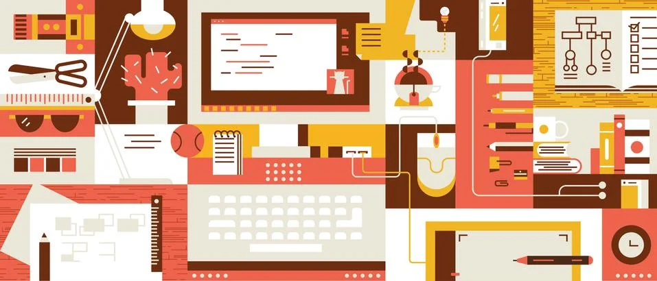 Abstract workspace design flat Stock Illustration