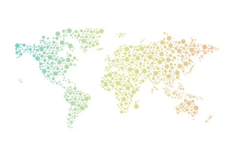 Abstract World connections map with circles, lines Stock Illustration