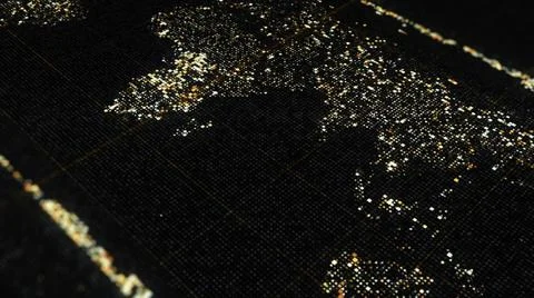 Abstract world continents of small blinking figures moving on black background Illustrazione stock