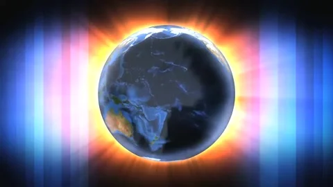 Abstract world globe moving in front of Sun Video stock 255640831