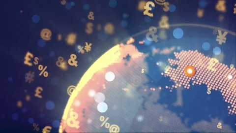 Abstract World Globe Rotation with currency signs Stock Footage