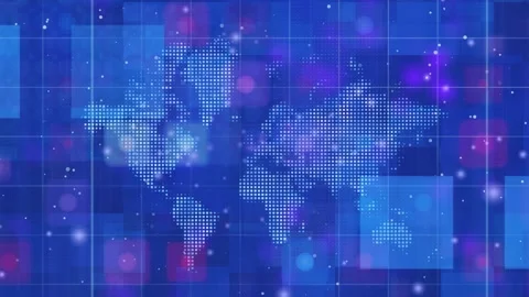 Abstract world map against a vibrant blue background, global connectivity and Stock Footage 333963428